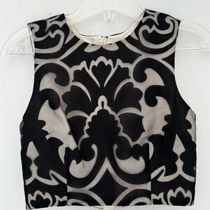 Keepsake Black & Cream Sheer Damask Cropped Top – XS